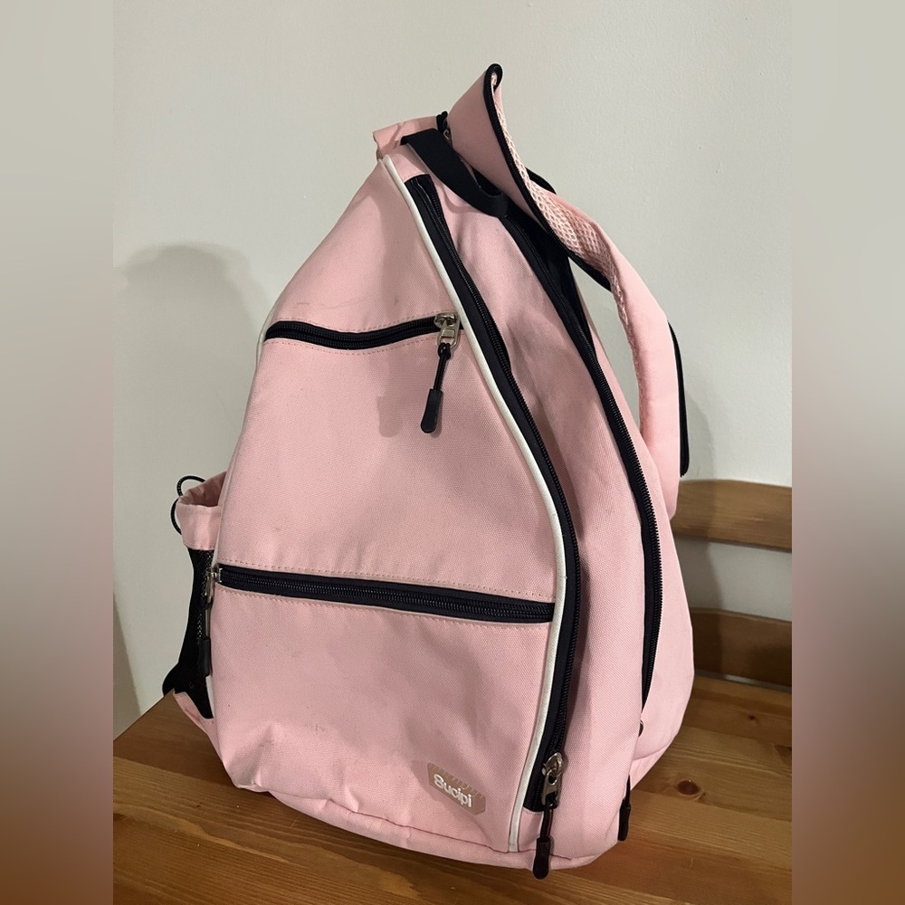 Pink Women's Canvas Backpack with Black Trim